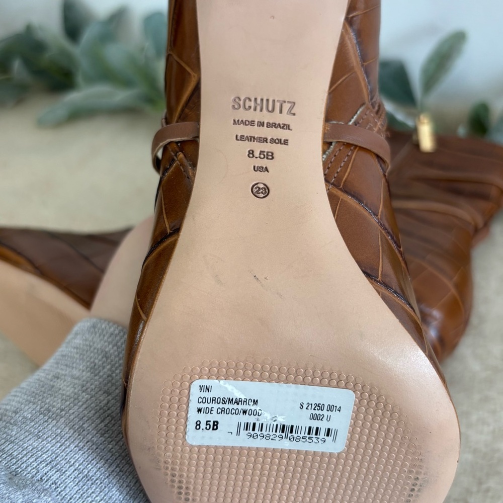 Schutz Croc heeled boots women size 8.5 brown - Picture 9 of 10